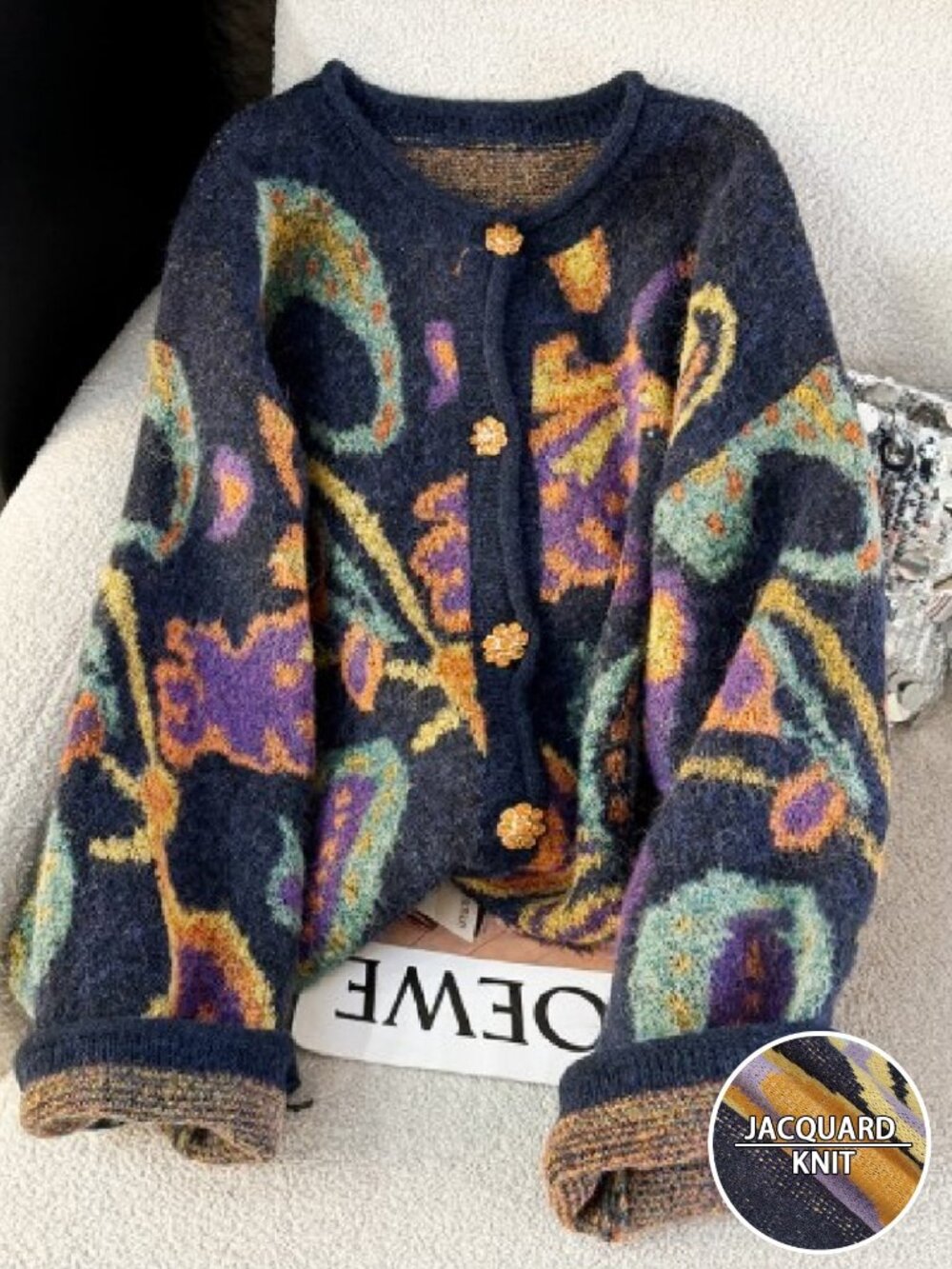 Multicolor Casual Women's Plus Size Multi-Color Pattern Knitted Cardigan